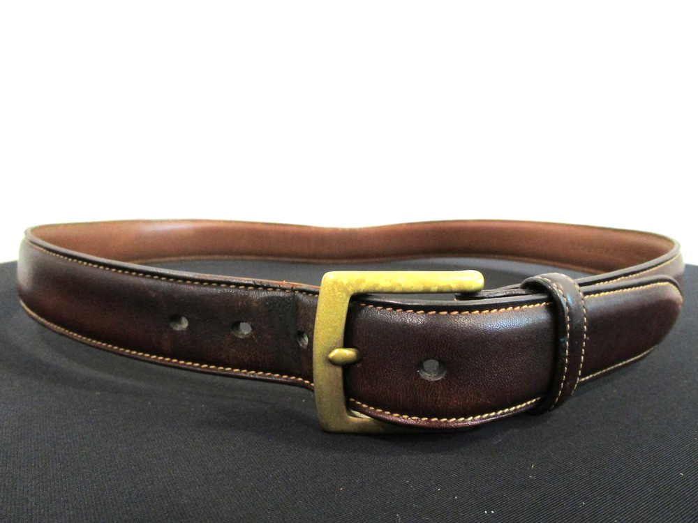 Trafalgar Brown Stitched Leather Brass Buckle Belt Men Sz 34, 33"-36"